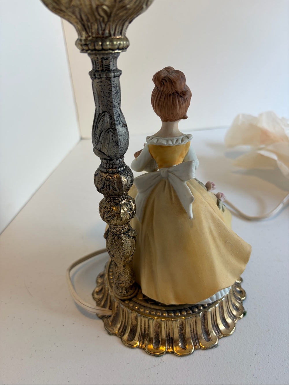 Vintage Victorian Lady Figurine Table Lamp Pink Floral Glass Boudoir Cottagecore - Picture 9 of 13